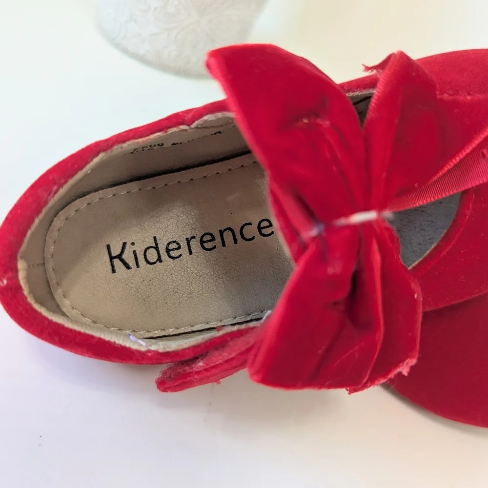 Kiderence Red Bow Flats Baby Girl 8.5 Toddler Velvet